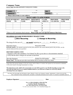 Daycare Reimbursement Request Form