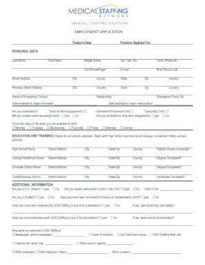 General Staffing Solutions Employment Application