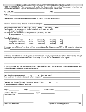 Adoptive Parent Physical Examination Form