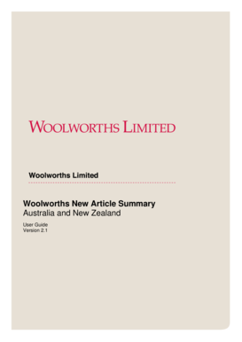 Woolworths New Article Summary Form