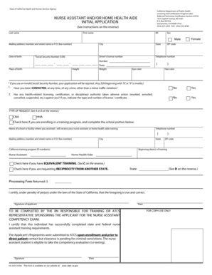 California Nurse Assistant and Home Health Aide Initial Application