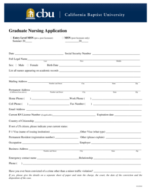 Graduate Nursing Application Form