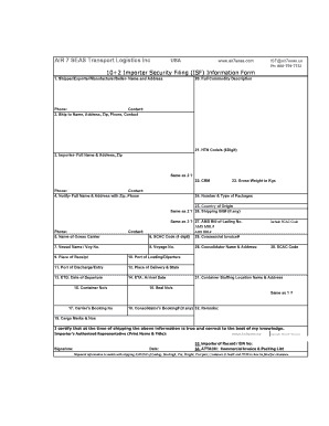 Importer Security Filing (ISF) Information Form