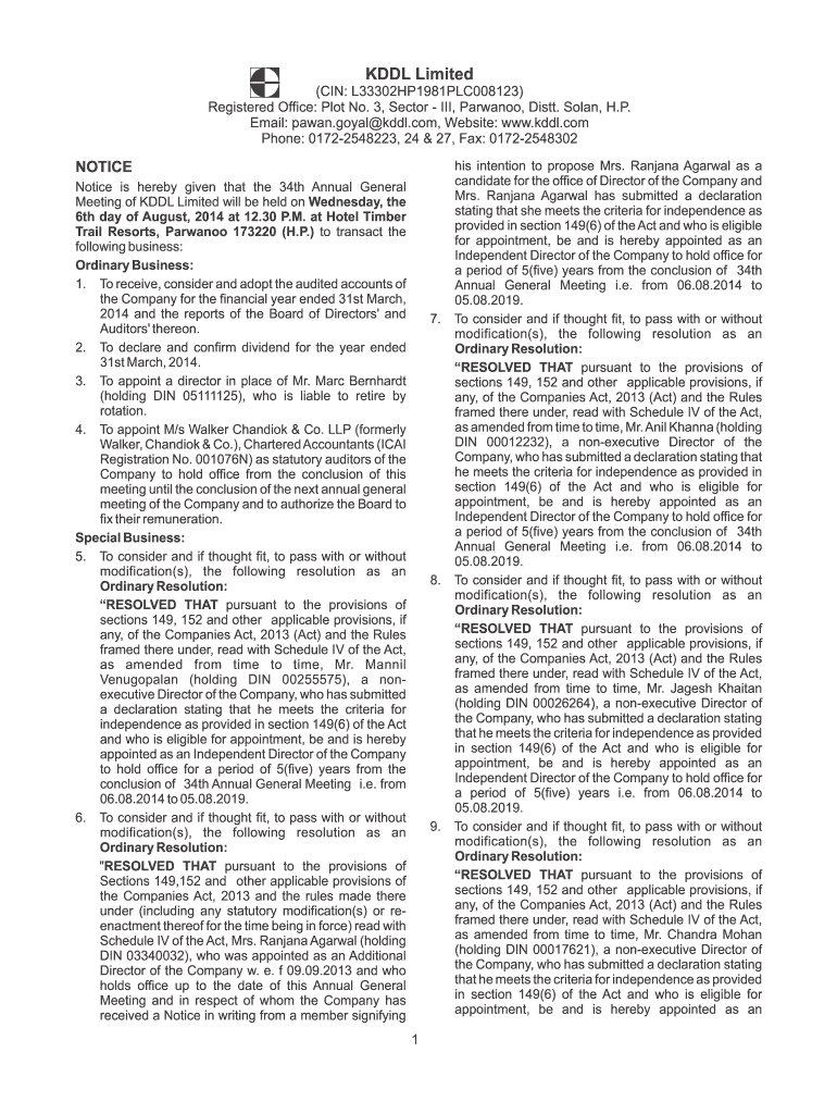 Fillable Online KDDL Limited Kamla Dials Fax Email Print pdfFiller