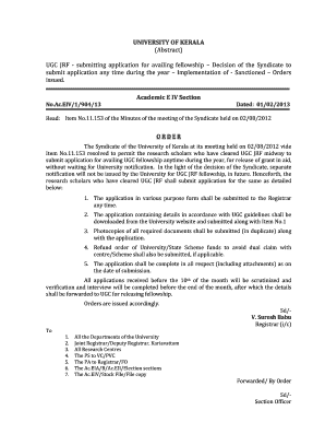 Fillable Online Research Keralauniversity Ac Application Form For Ugc