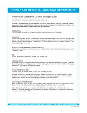 Pikes Peak Contractor License Renewal Form