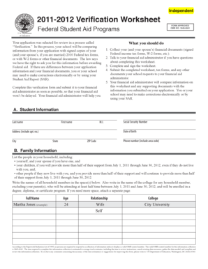 2011-2012 Verification Worksheet