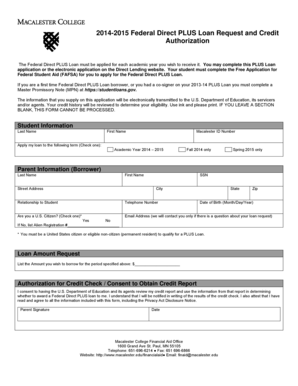 Federal Direct PLUS Loan Request and Credit Authorization