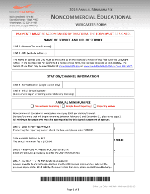 2014 Noncommercial Educational Webcaster Annual Minimum Fee Form