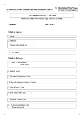 Machinery Insurance Claim Form