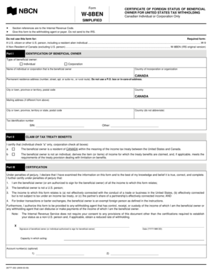 W-8BEN Simplified Certificate of Foreign Status