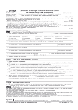 Form W-8BEN Certificate of Foreign Status