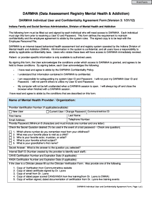 Individual User and Confidentiality Agreement Form - IN.gov - dmha fssa in