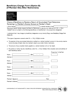 Beneficiary Change Form (Option B) - Massachusetts