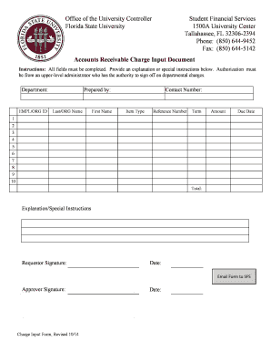 Florida State University Accounts Receivable Charge Input Form