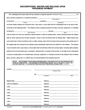 Unconditional Waiver and Release Upon Progress Payment
