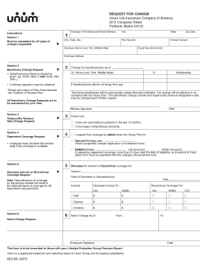 Unum Life Insurance Beneficiary Change Request