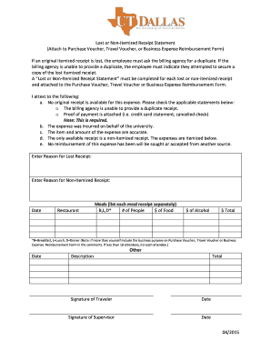 Lost or Non-Itemized Receipt Statement