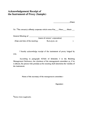 Acknowledgement Receipt of Proxy Instrument