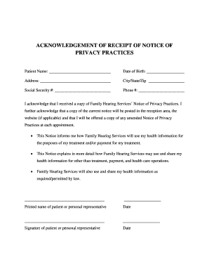 Acknowledgement of Receipt of Notice of Privacy Practices