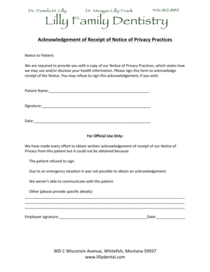 Acknowledgement of Receipt of Notice of Privacy Practices