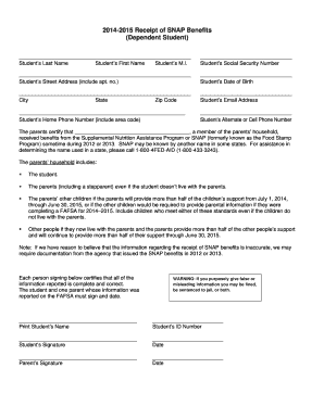 2014-2015 SNAP Benefits Receipt Form