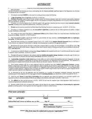 Rhode Island Contractor Registration Affidavit