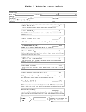 Stream Classification Worksheet