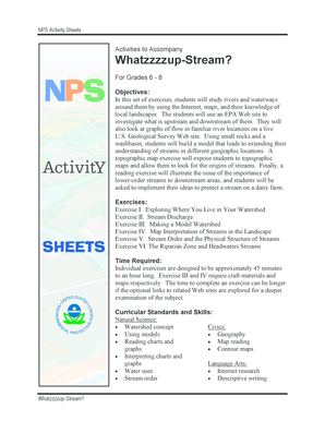 NPS Activity Sheets for Watershed Education
