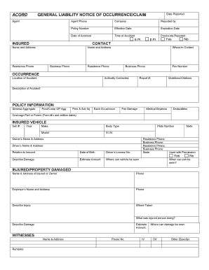 General Liability Notice of Occurrence/Claim