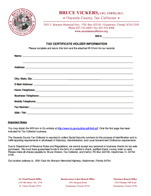Osceola County Tax Certificate Holder Information Form