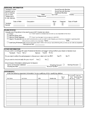 2011 US Federal Income Tax Return Form