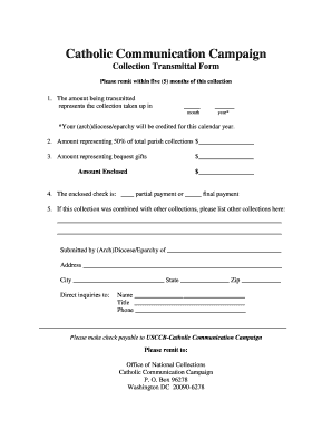 Catholic Communication Campaign Collection Transmittal Form