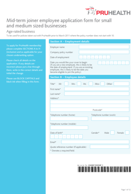 PruHealth Mid-Term Joiner Employee Application Form