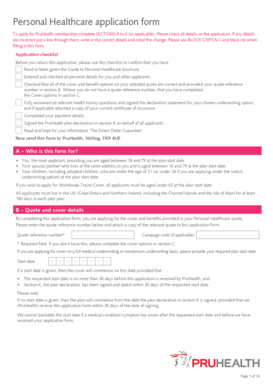 PruHealth Personal Healthcare Application Form