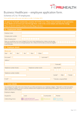 PruHealth Employee Healthcare Application Form