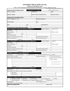 University Health Plans Enrollment Change Form