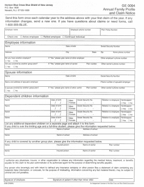 Horizon Blue Cross Blue Shield Annual Family Profile