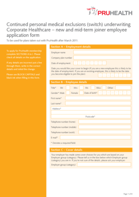 PruHealth Employee Healthcare Application Form