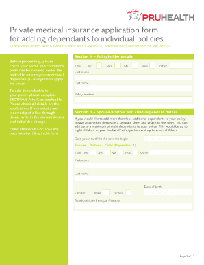 PruHealth Dependant Application Form