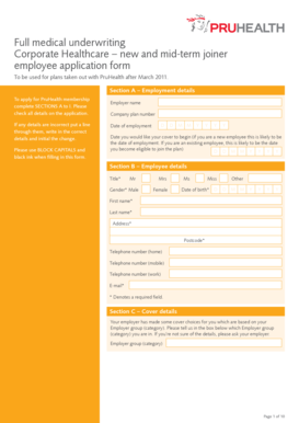 PruHealth Employee Application Form