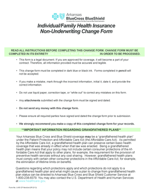 Arkansas Blue Cross Non-Underwriting Change Form