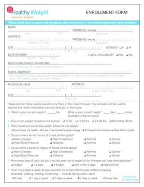 Healthy Weigh Education Program Enrollment Form