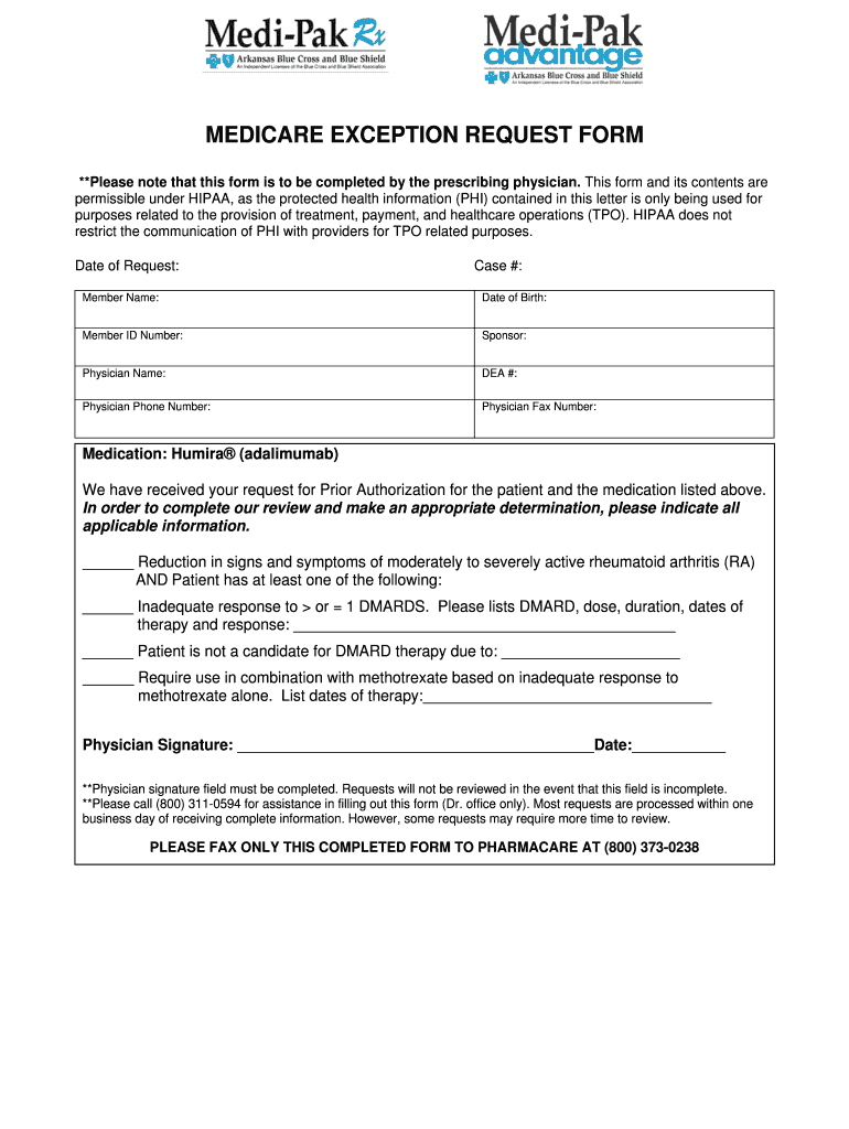 Fillable Online MEDICARE EXCEPTION REQUEST FORM Arkansas Blue Cross