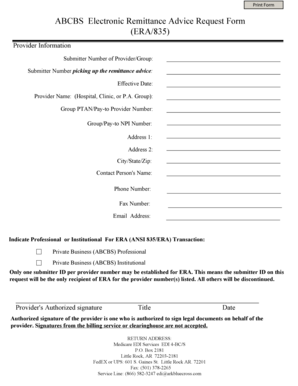 ABCBS Electronic Remittance Advice Request Form