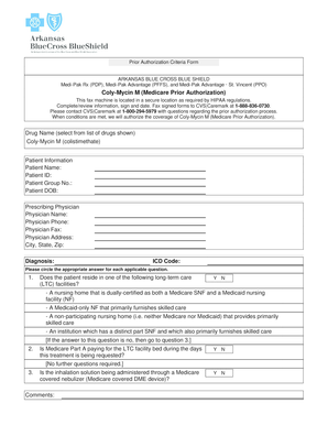 Arkansas Blue Cross Coly-Mycin M Prior Authorization Form