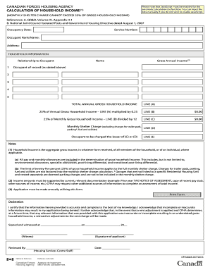 Canadian Forces Housing Agency Income Calculation Form