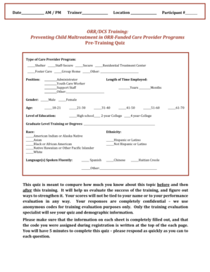 Pre-Training Quiz for Preventing Child Maltreatment