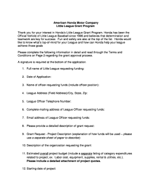 Honda Little League Grant Application