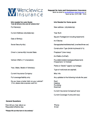 Request for Auto and Homeowners Insurance